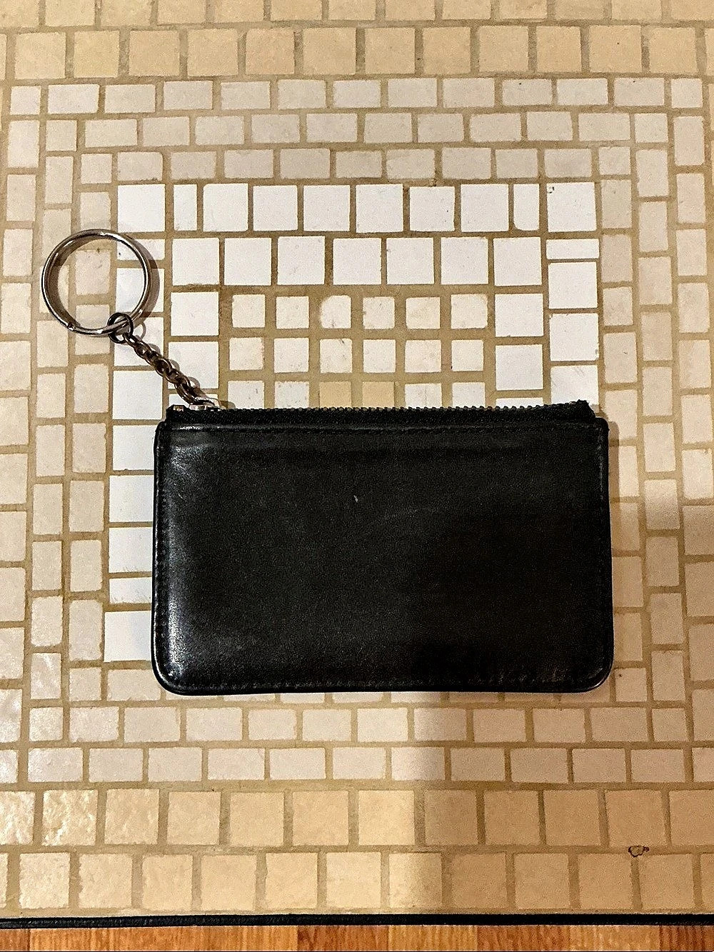 Coach Mini Skinny ID Case Black Zip Wallet Key Ring